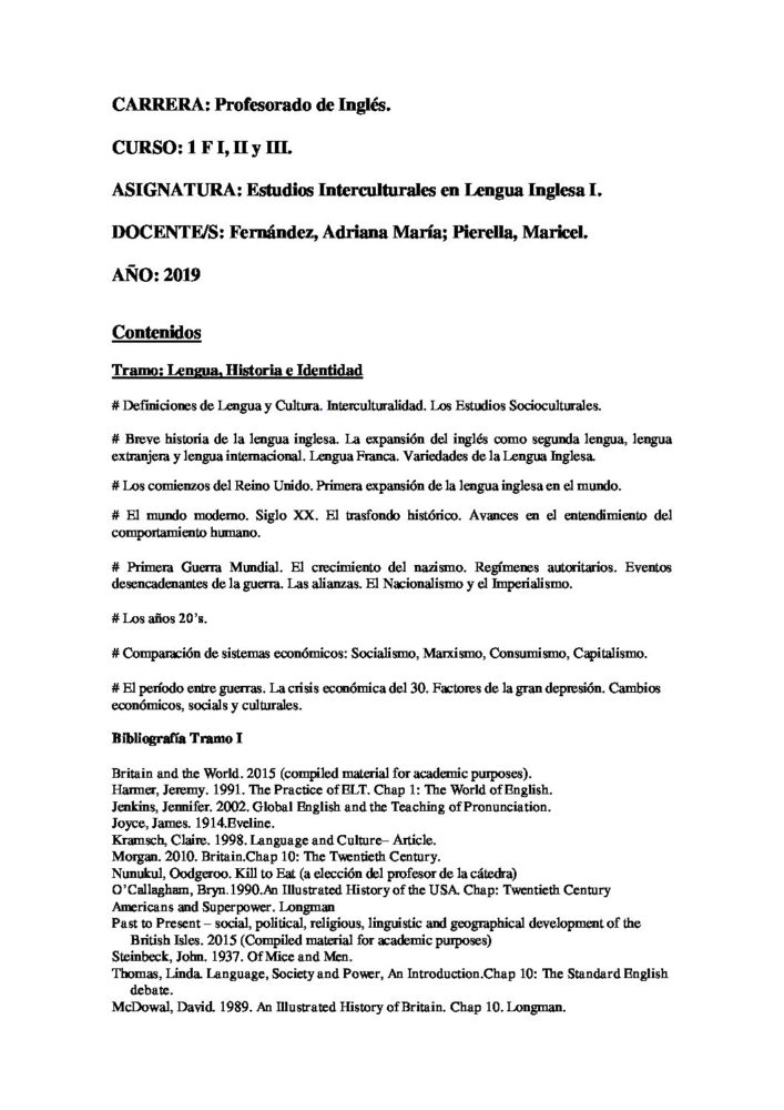 Estudios interculturales de la lengua inglesa 1 – .D. y T N* 88 